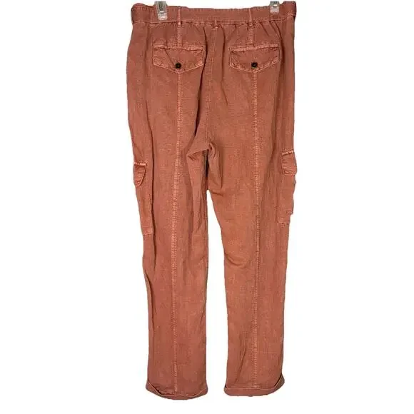 Nicole Miller Linen Blend Belted Cargo Ankle Pant Medium Sun-Wash Mauve Coastal - Picture 2 of 9